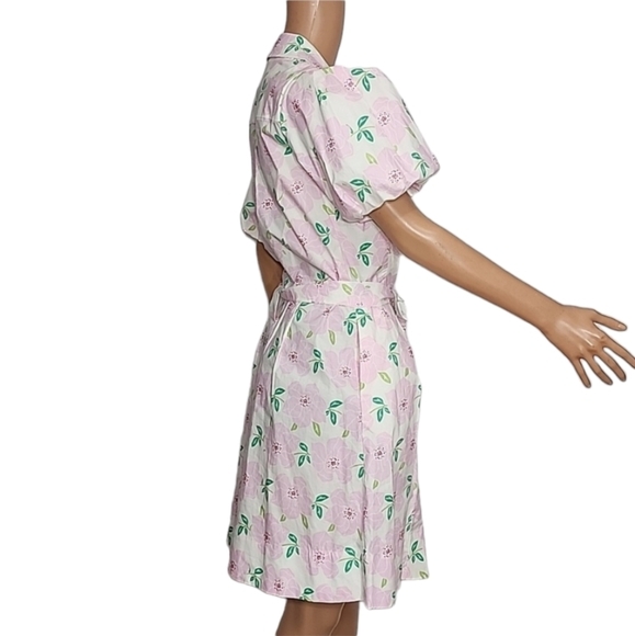 Draper James RSVP Puff Sleeve Shirt Dress Pink Floral Size M Medium Tie‎ Waist - Picture 10 of 16